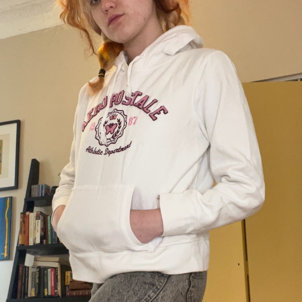 Aeropostale white hoodie sweatshirt with pink butterfly